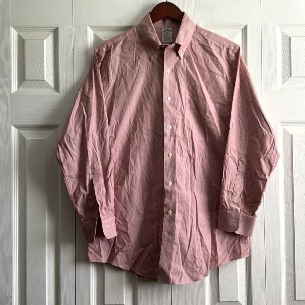 Brooks Brothers Mens 32 (Neck 16) Red and White Strip Button Down